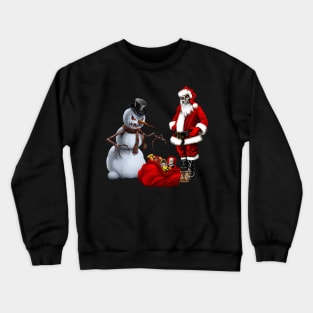 Dark christmas time with creepy Santa Claus and snowman Crewneck Sweatshirt